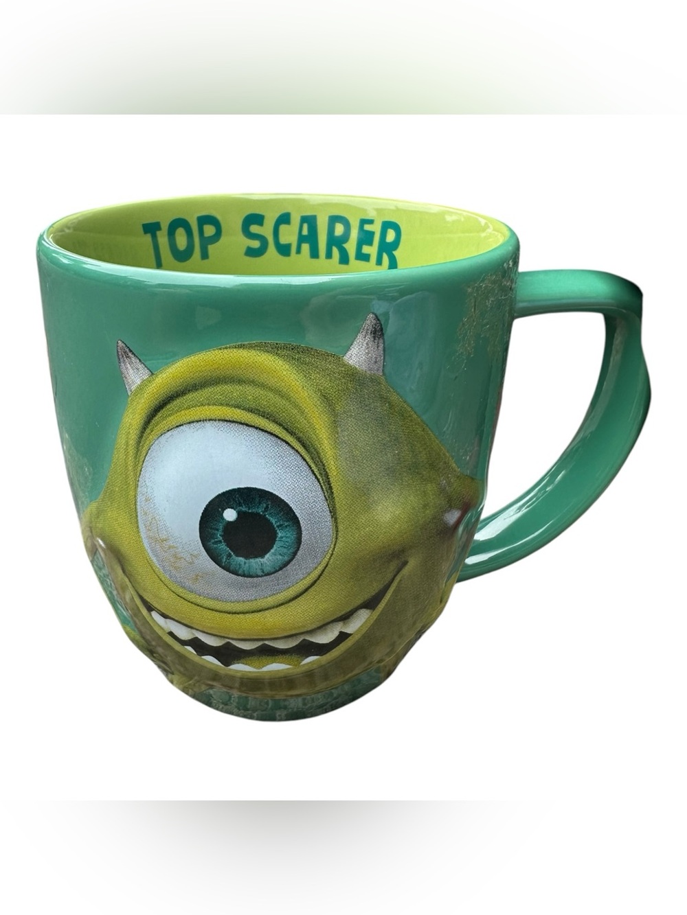 Disney Parks Monsters Inc Mike Wazowski Top Scarer Ceramic Mug Pixar Green